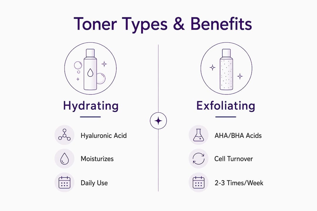 Infographic comparing hydrating and exfoliating toners