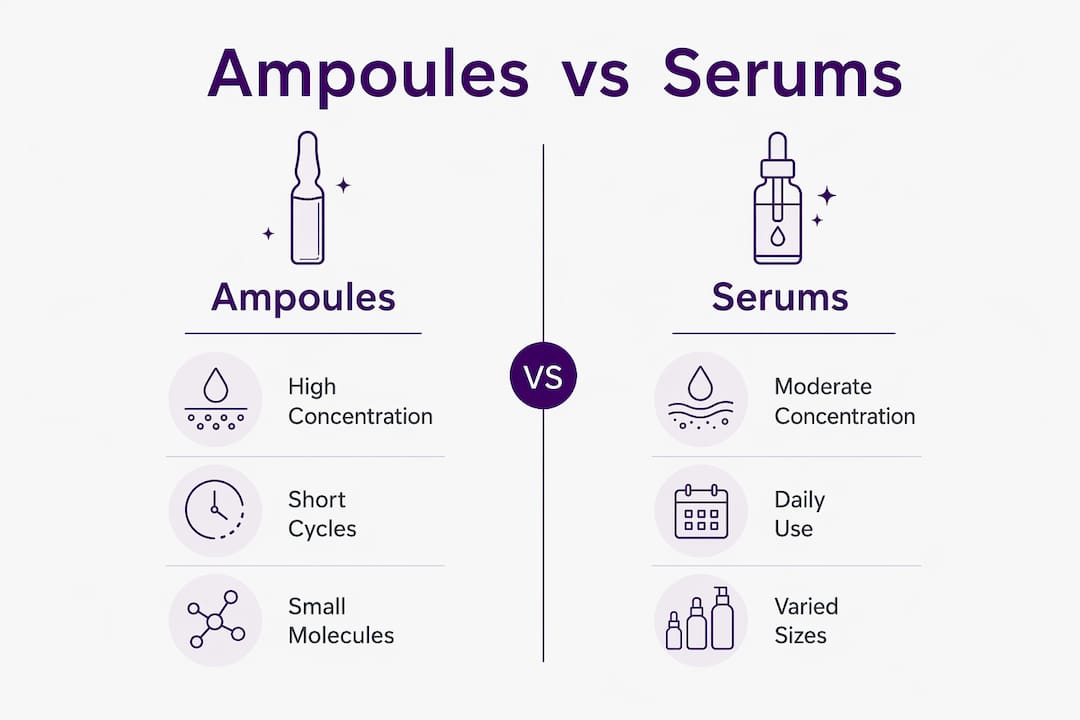 Infographic comparing ampoules and serums