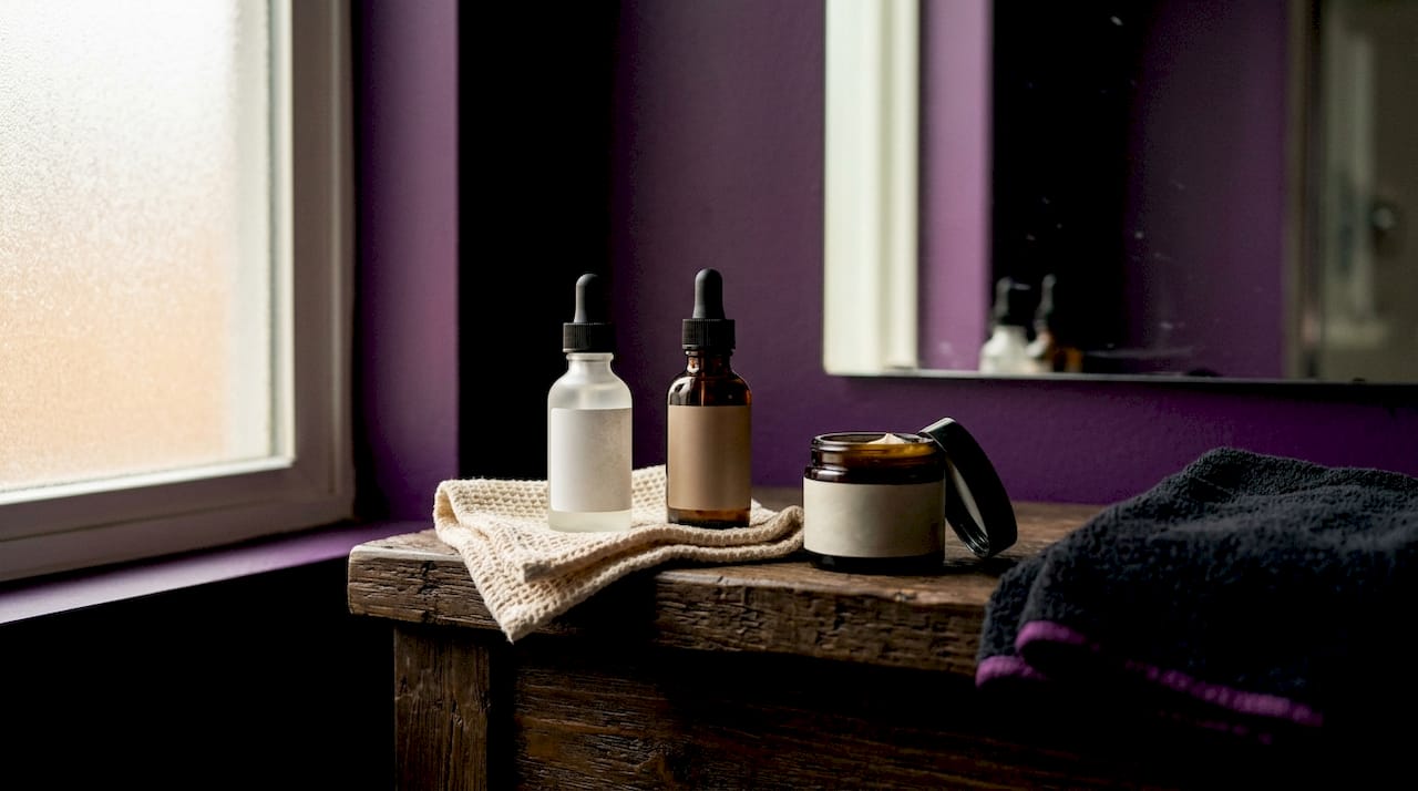 Skincare products for glowing skin displayed