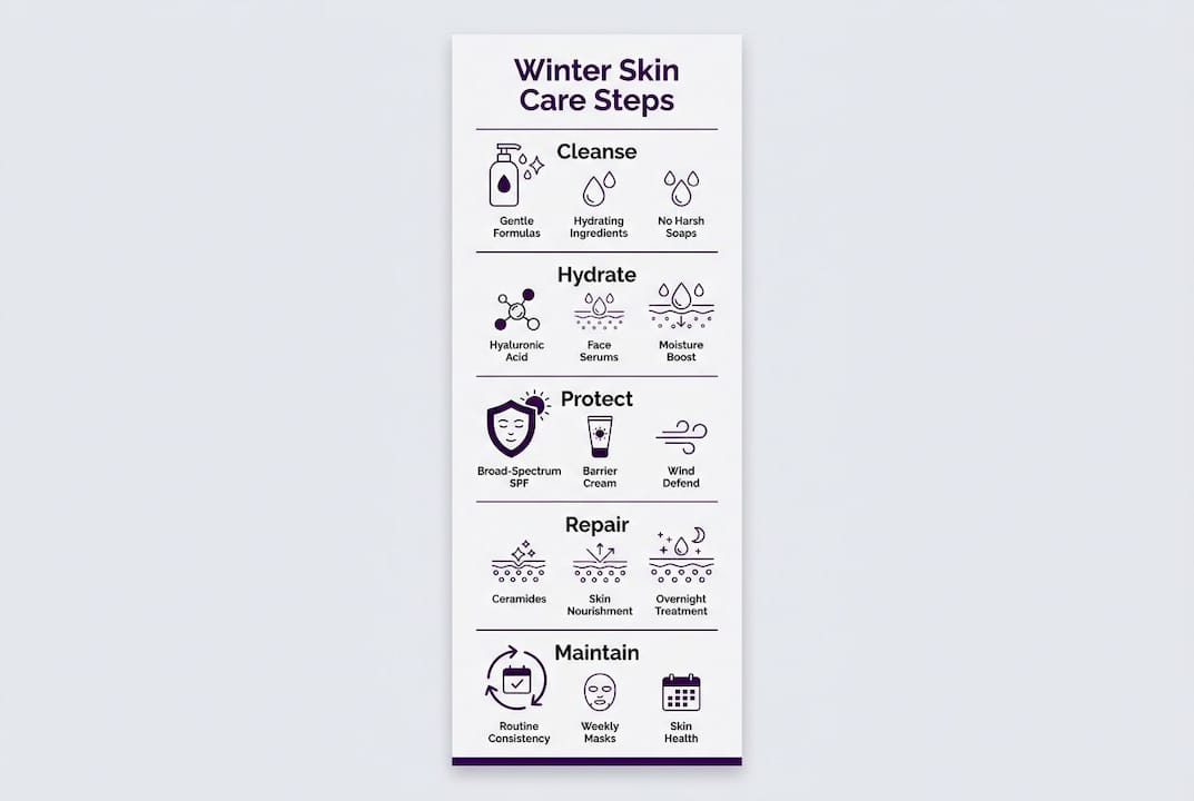 Infographic showing winter skin care essential steps