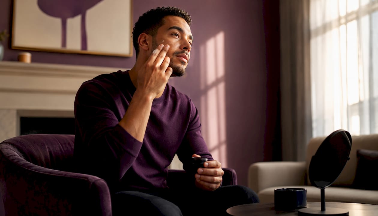 Man applying gel moisturizer to face