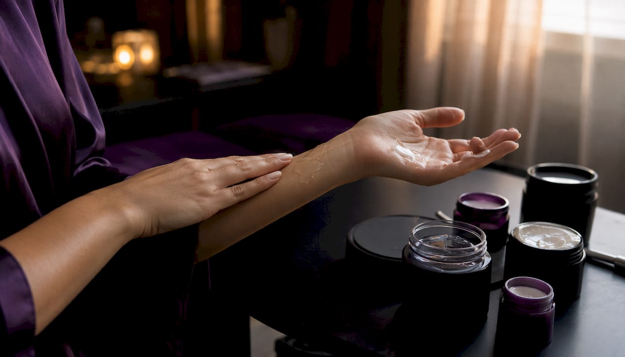Hands applying different moisturizer types