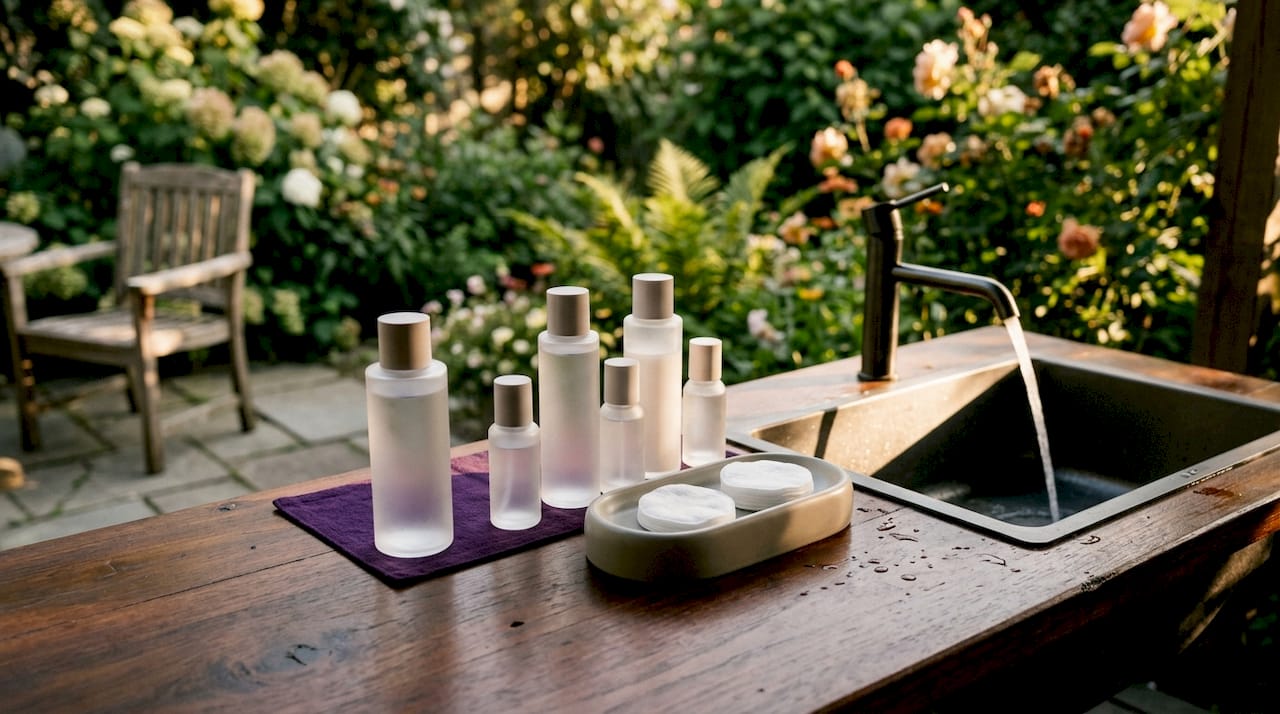 Top-down view of skincare products