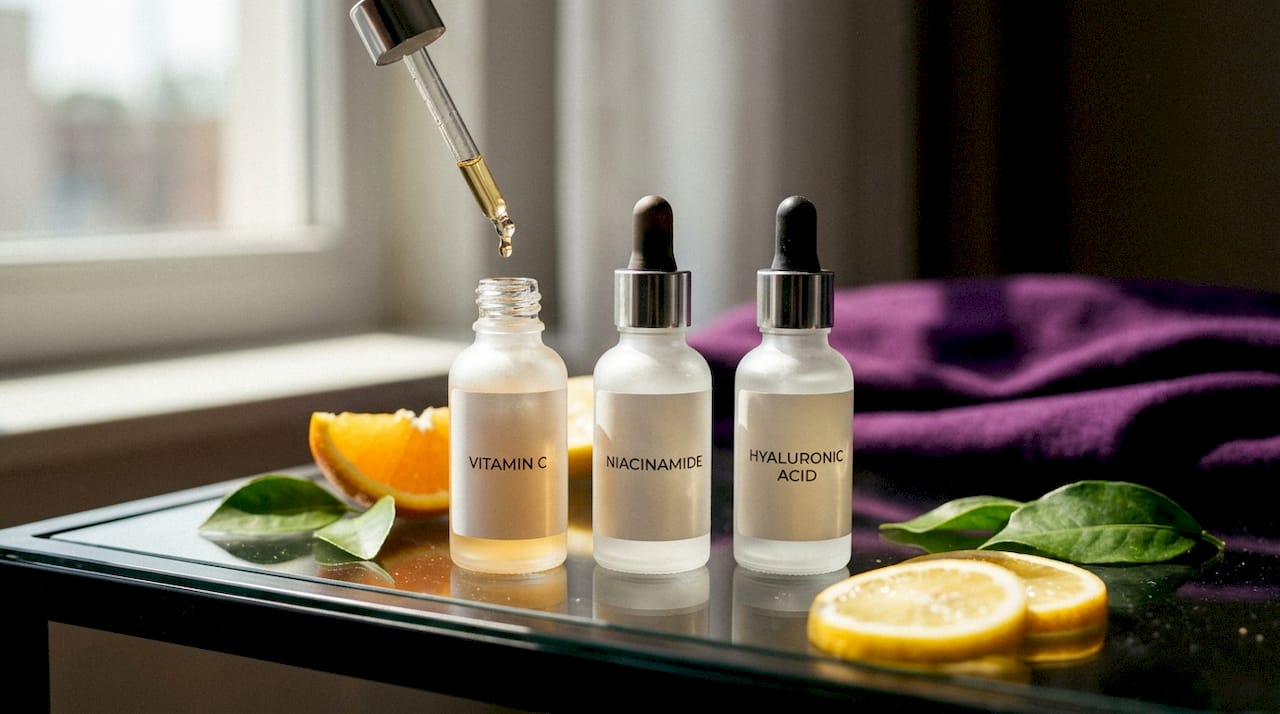 Top-down view of skincare active ingredients