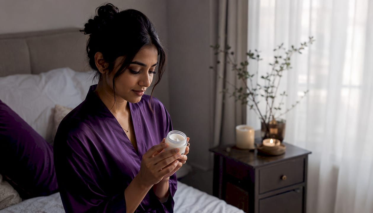 Close-up of hands holding Korean skincare cream jar