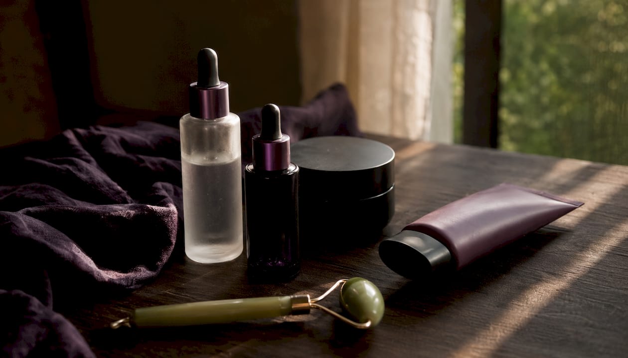 Korean pore care skincare products flat lay