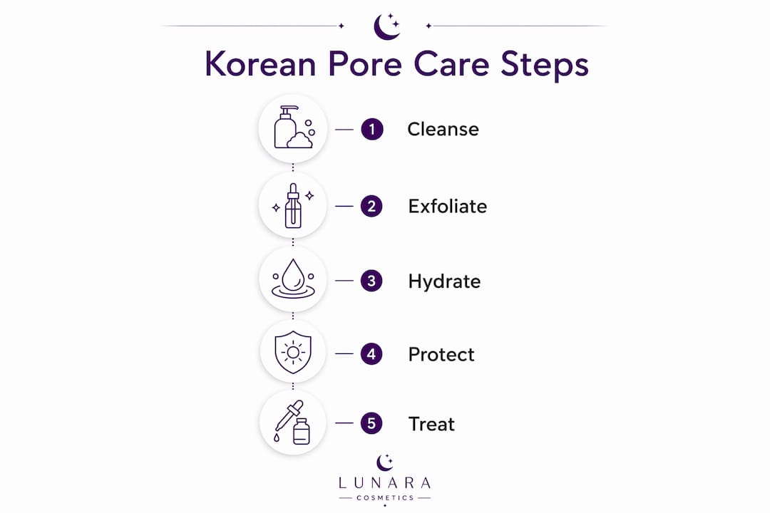 Infographic illustrating Korean pore care steps