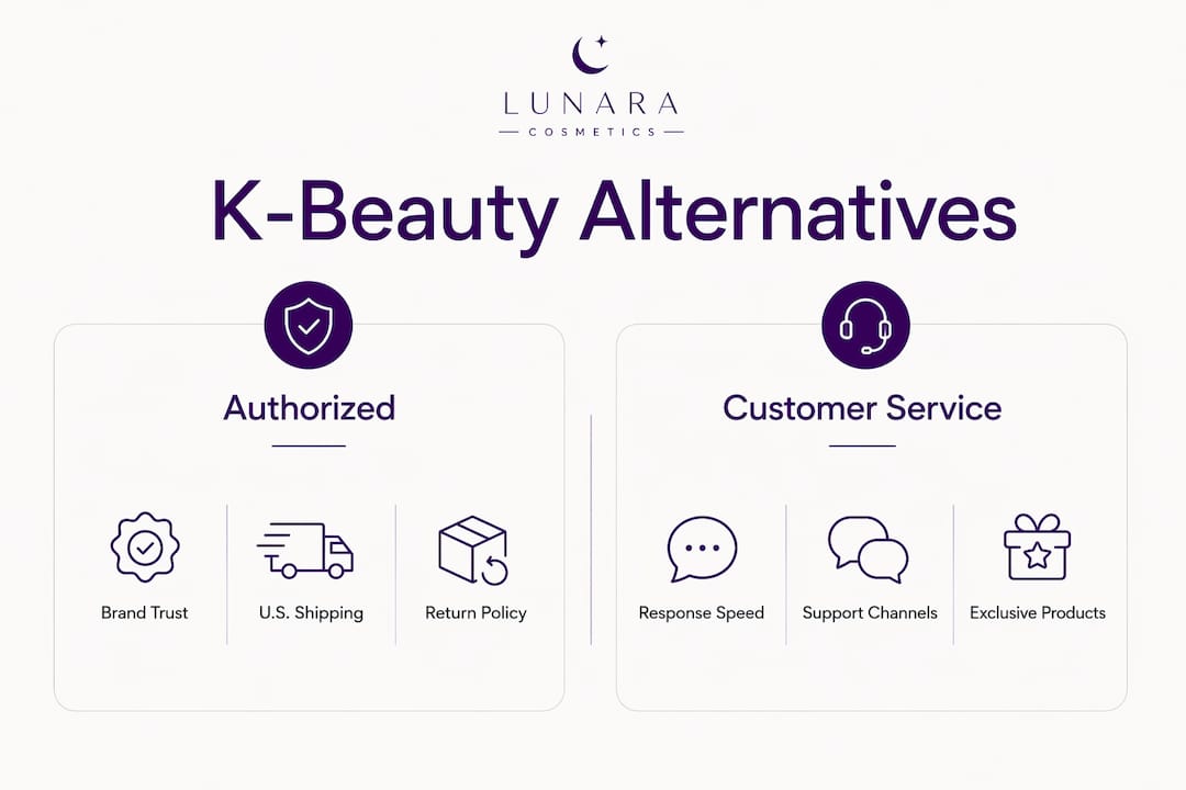 Infographic comparing key features of K-beauty retailers