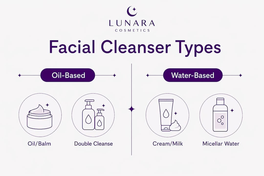 Infographic showing facial cleanser types overview