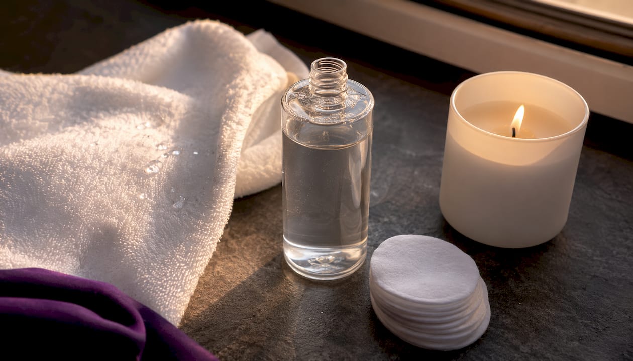 Flat lay of gentle AHA skincare essentials
