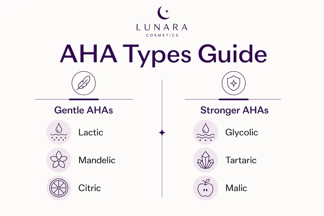 Infographic showing types of AHAs and benefits