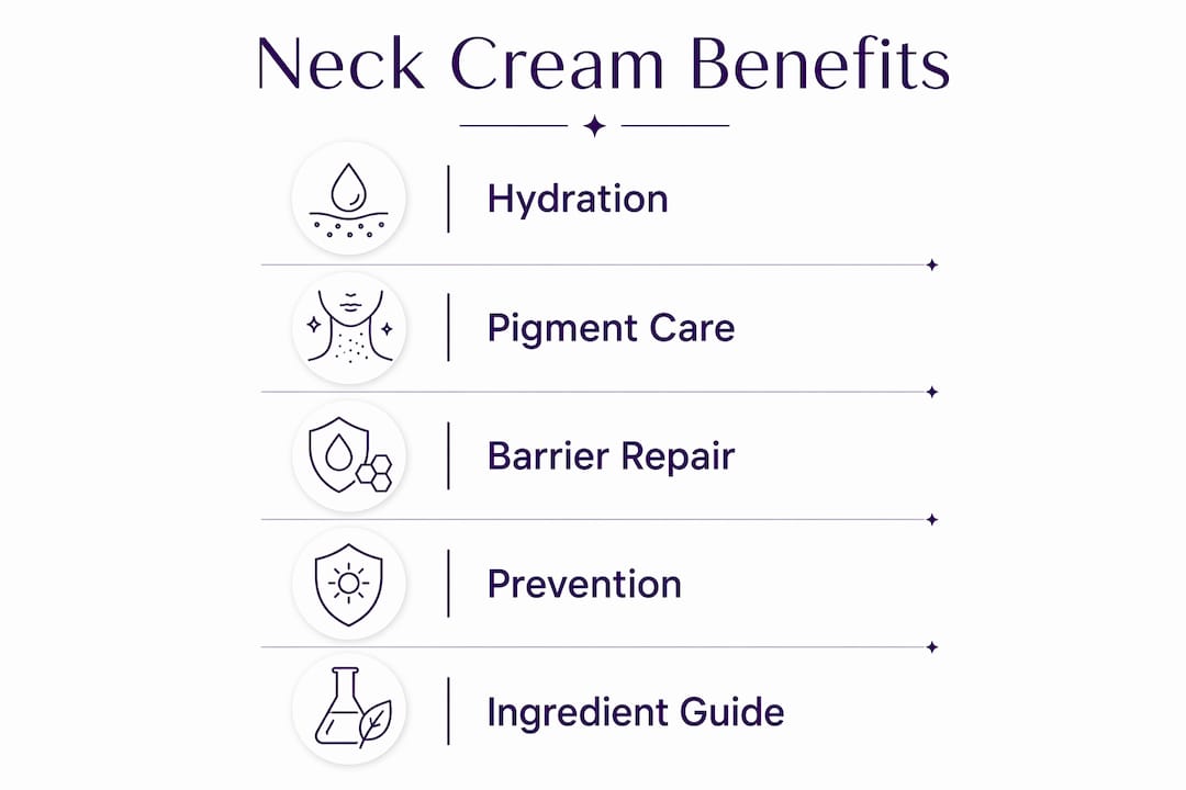 Infographic highlighting neck cream benefits and ingredients