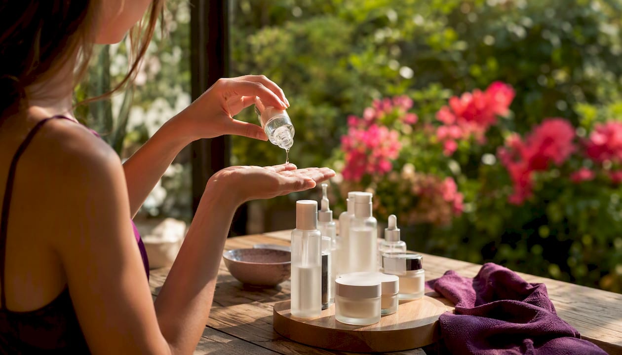 Hands testing skincare product for sensitivity