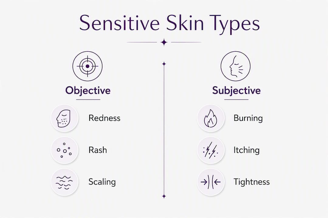 Infographic comparing objective and subjective sensitive skin types