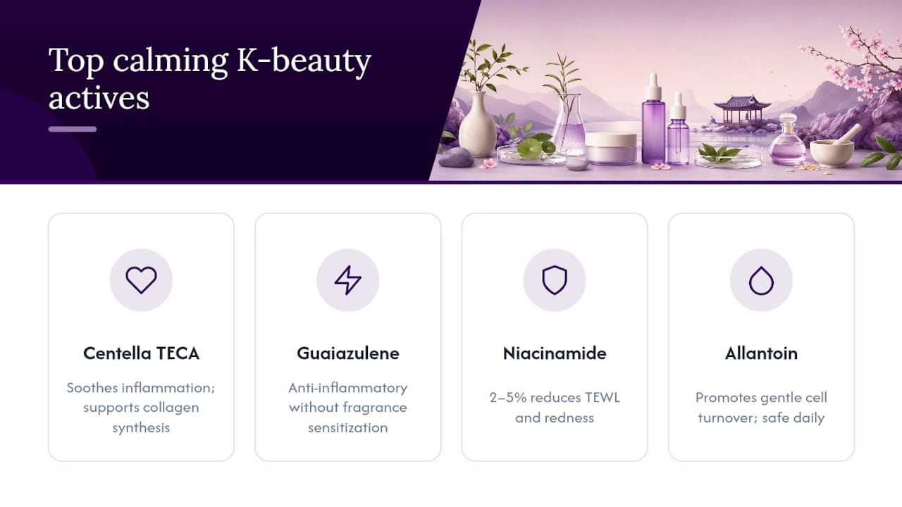 Diagram of key calming and barrier-repair skincare ingredients