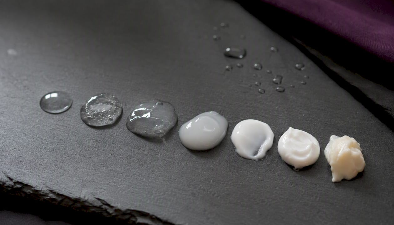 Skincare product textures in a row
