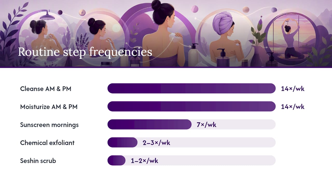 Diagram of Korean body care routine steps and schedule