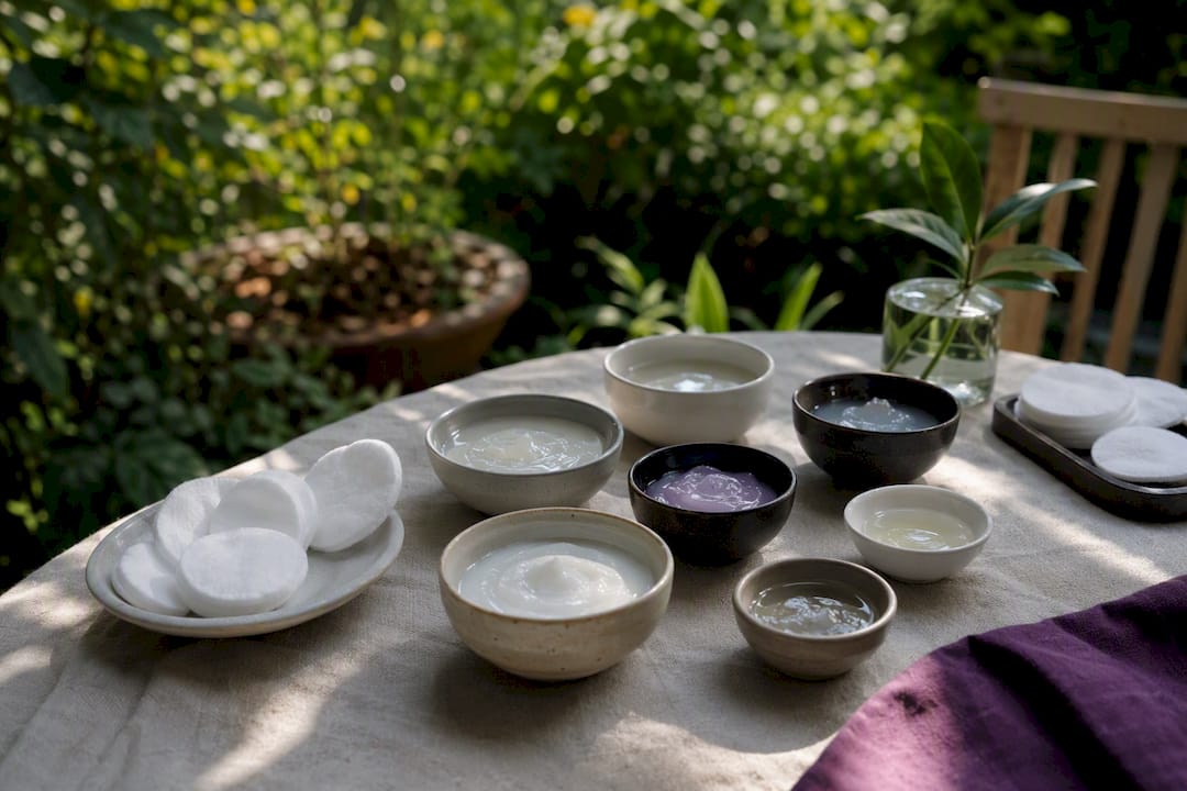 Close-up of soothing skincare textures and accessories