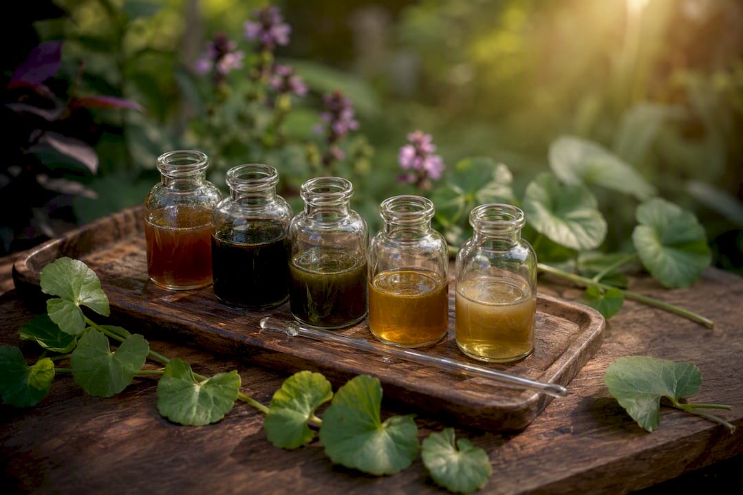 Various centella extracts in glass vials