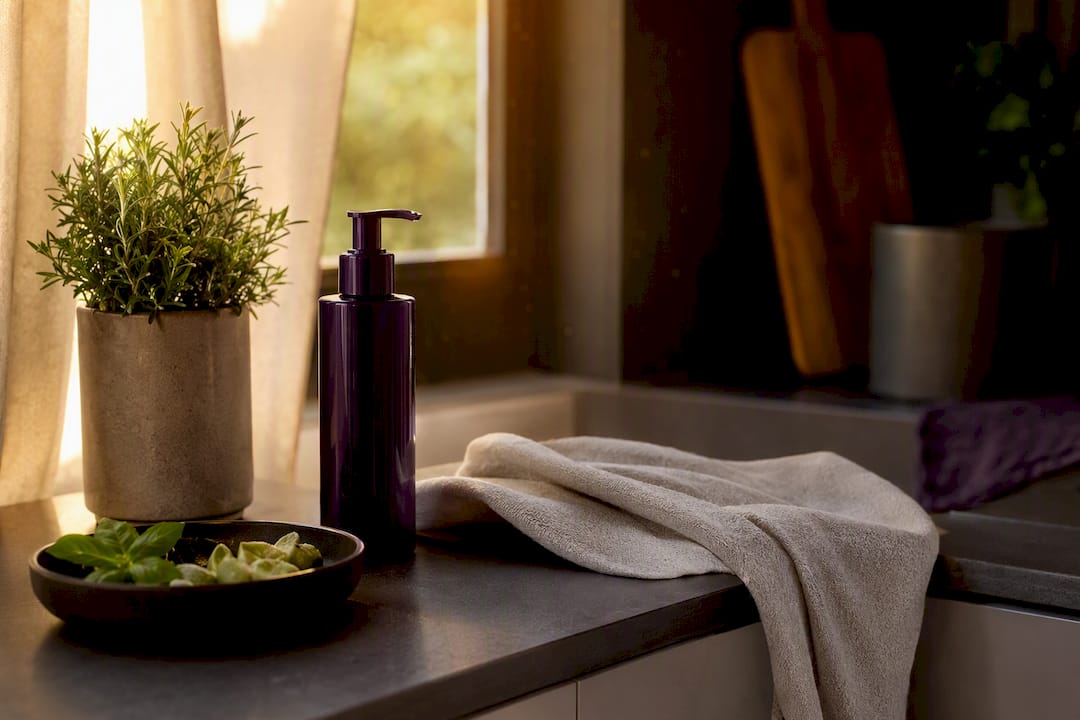 Skincare pump bottle stored in cool dry spot
