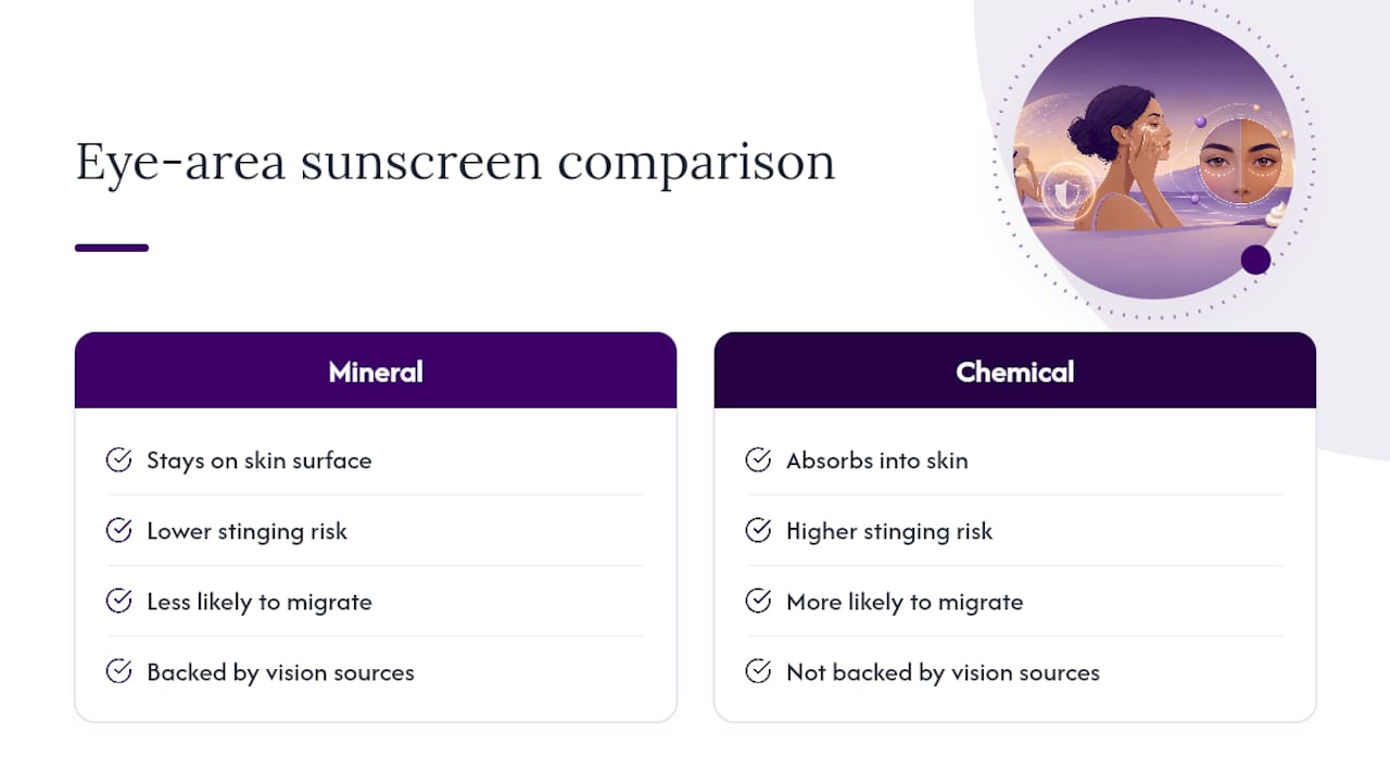Eye-area sunscreen safety comparison diagram