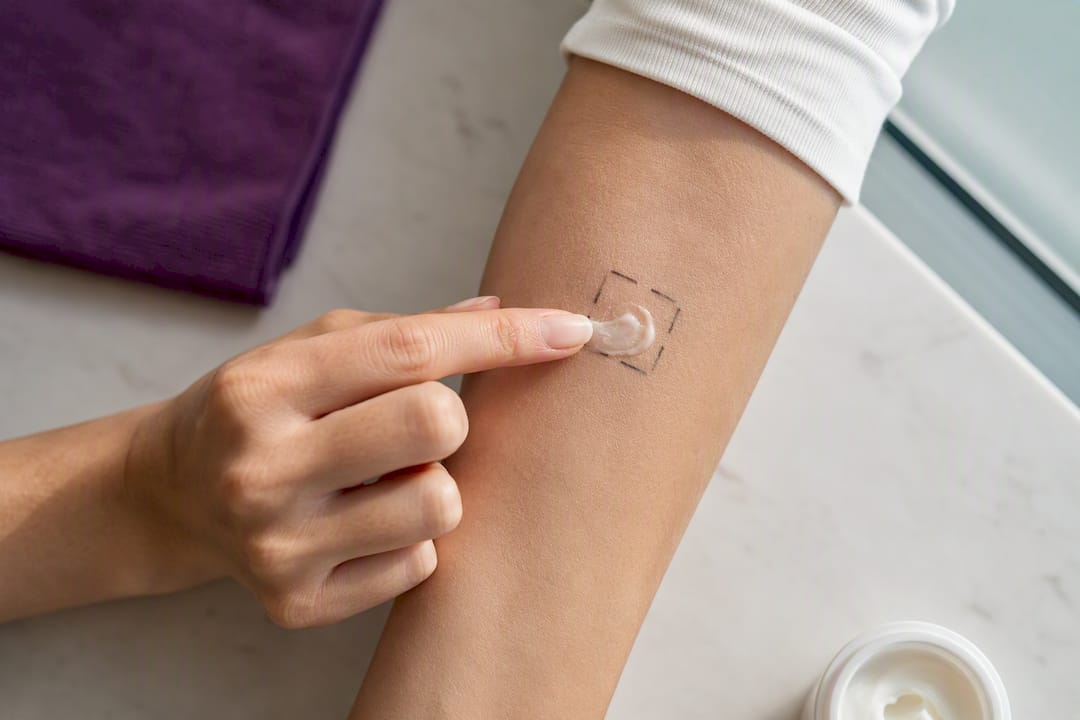 Small skincare patch test on inner arm