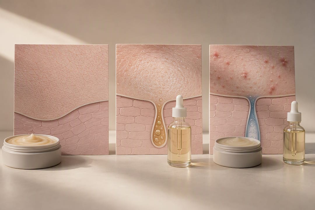 Illustration matching skin types to cleansers