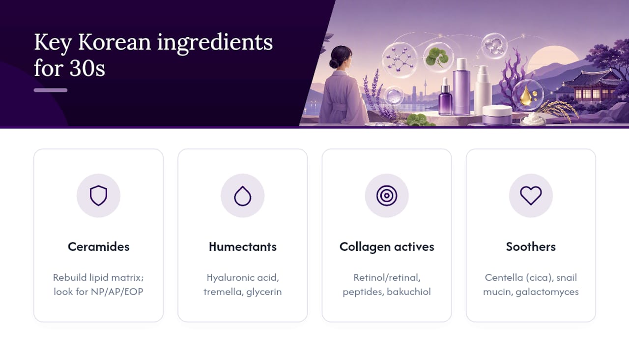 Which Korean Ingredients Matter Most for Skin in Your 30s? — overview diagram