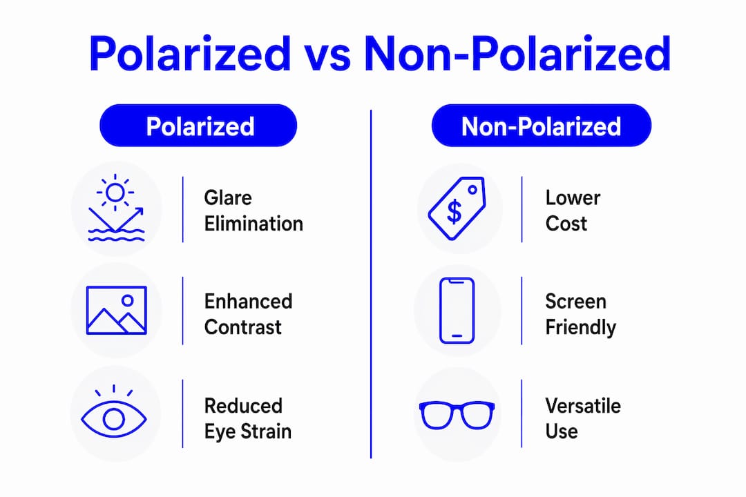 Infographic comparing polarized and non-polarized sunglasses
