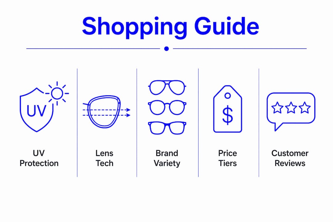 Infographic showing key sunglasses shopping factors