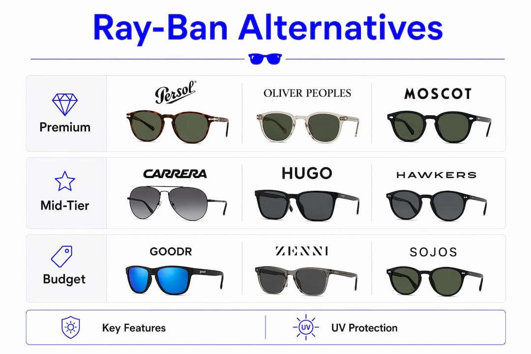 Infographic ranking Ray-Ban alternatives by price and quality