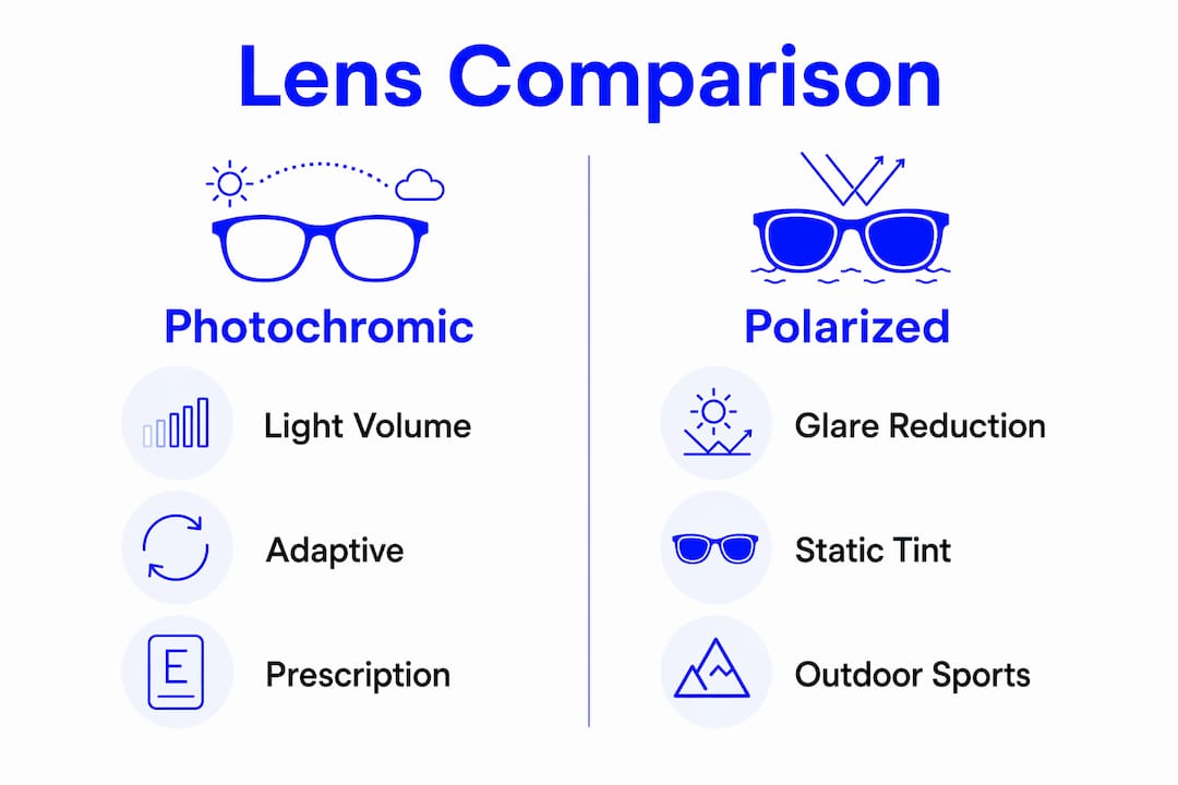 Infographic comparing photochromic and polarized lenses