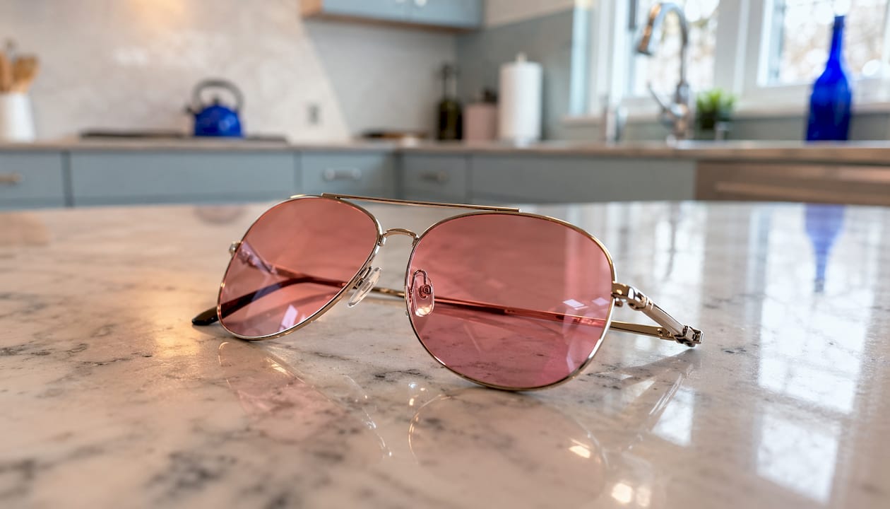 Pink aviator sunglasses showing UV protection