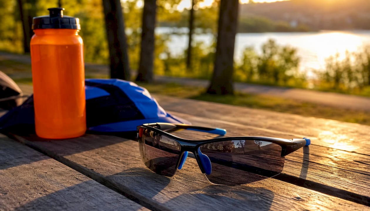 Close-up of budget running sunglasses outdoors