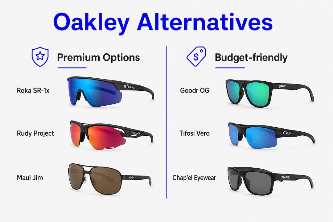 Infographic comparing Oakley premium and budget alternatives