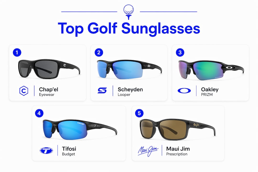 Infographic showing top golf sunglasses ranked