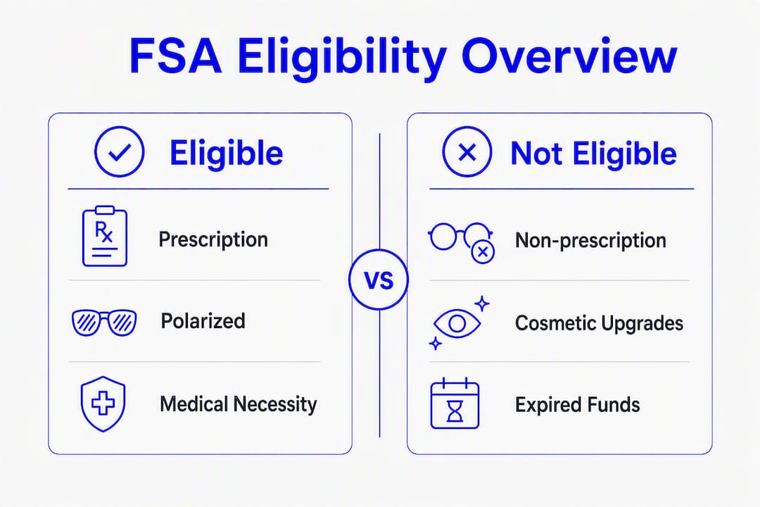 Infographic showing FSA eligibility criteria for sunglasses