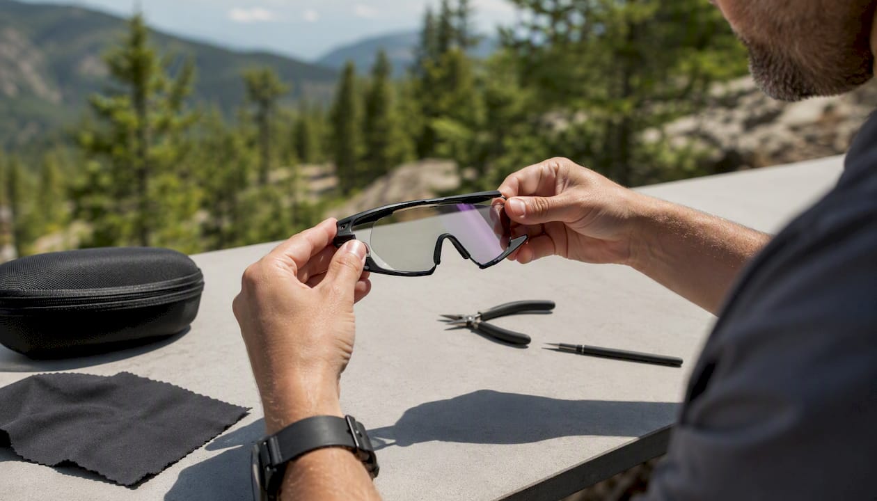 Technician installing polycarbonate sunglass lens