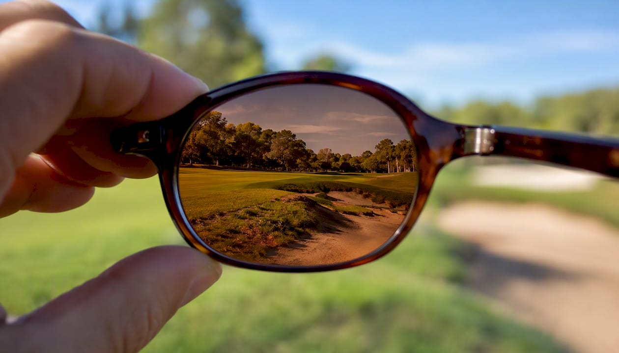 Golf fairway terrain viewed through brown lens