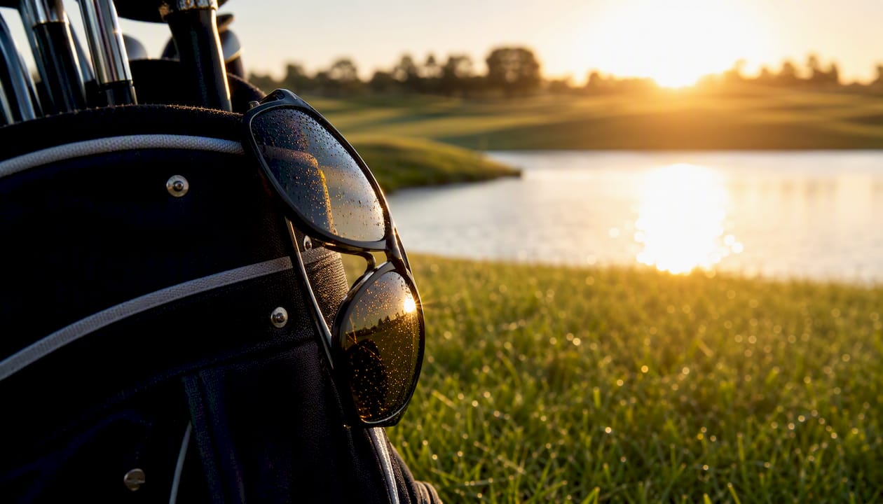 Polarized sunglasses glare reflection on golf course