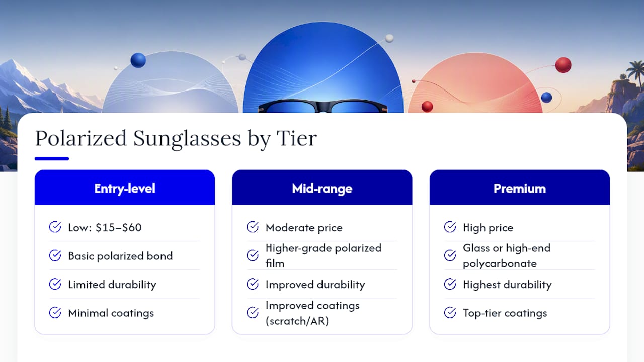 Diagram comparing polarized sunglasses price tiers