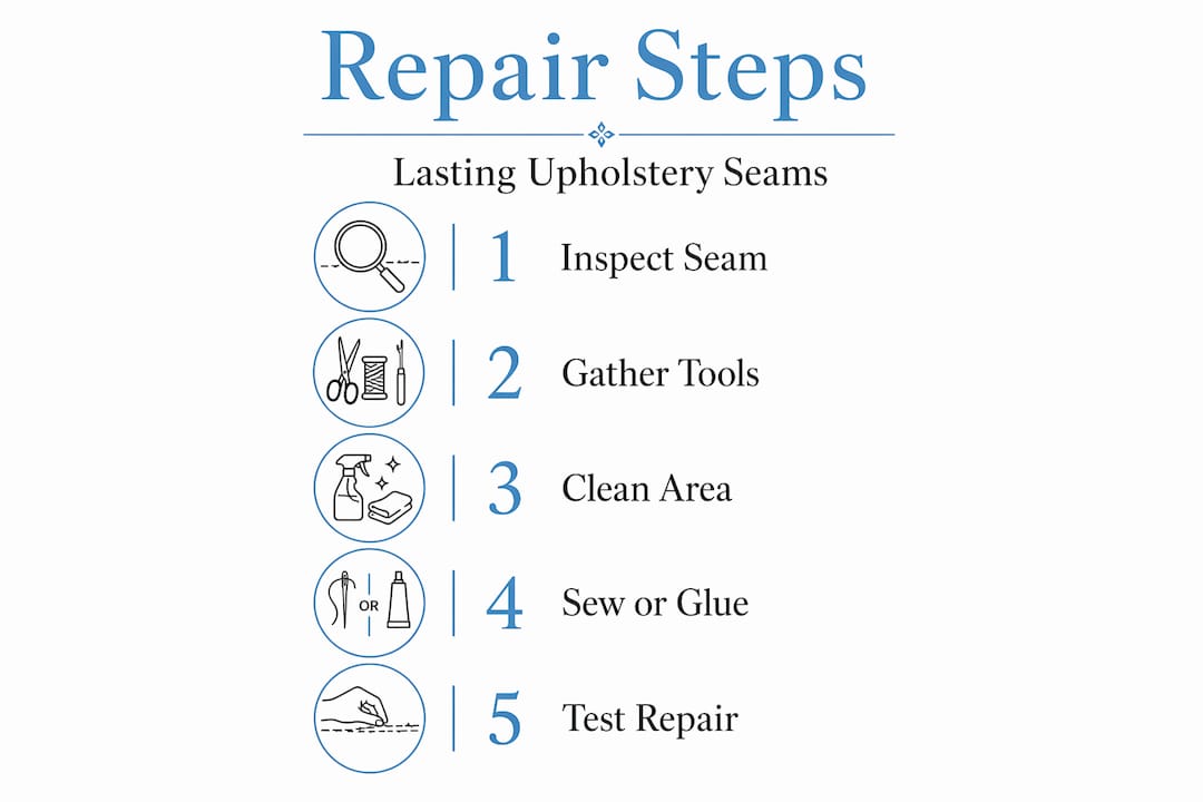 Infographic with upholstery seam repair steps