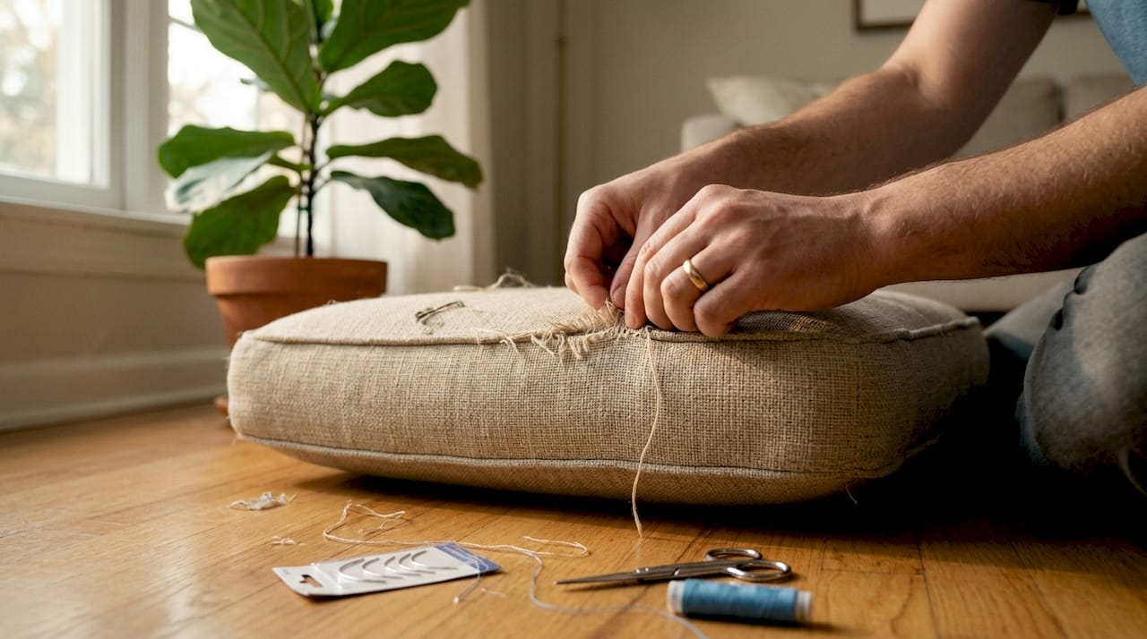 Inspecting upholstery seam and fabric damage