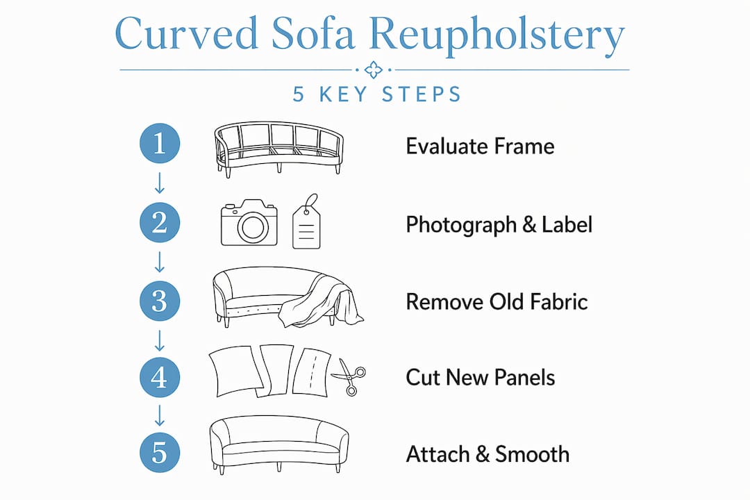 Step-by-step curved sofa reupholstery infographic