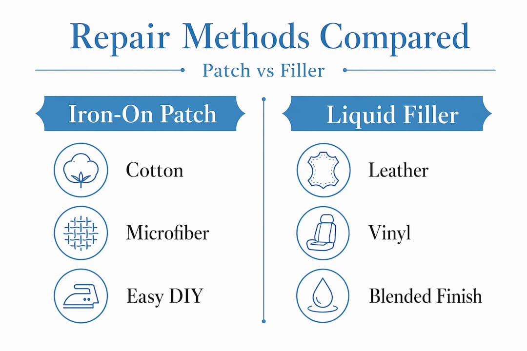 Sofa burn repair methods comparison infographic
