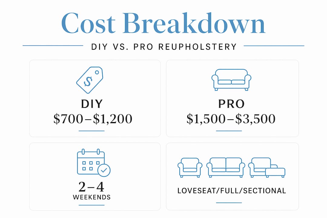 Cost comparison infographic for sofa reupholstery