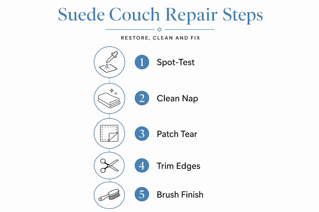 Infographic showing suede couch repair steps