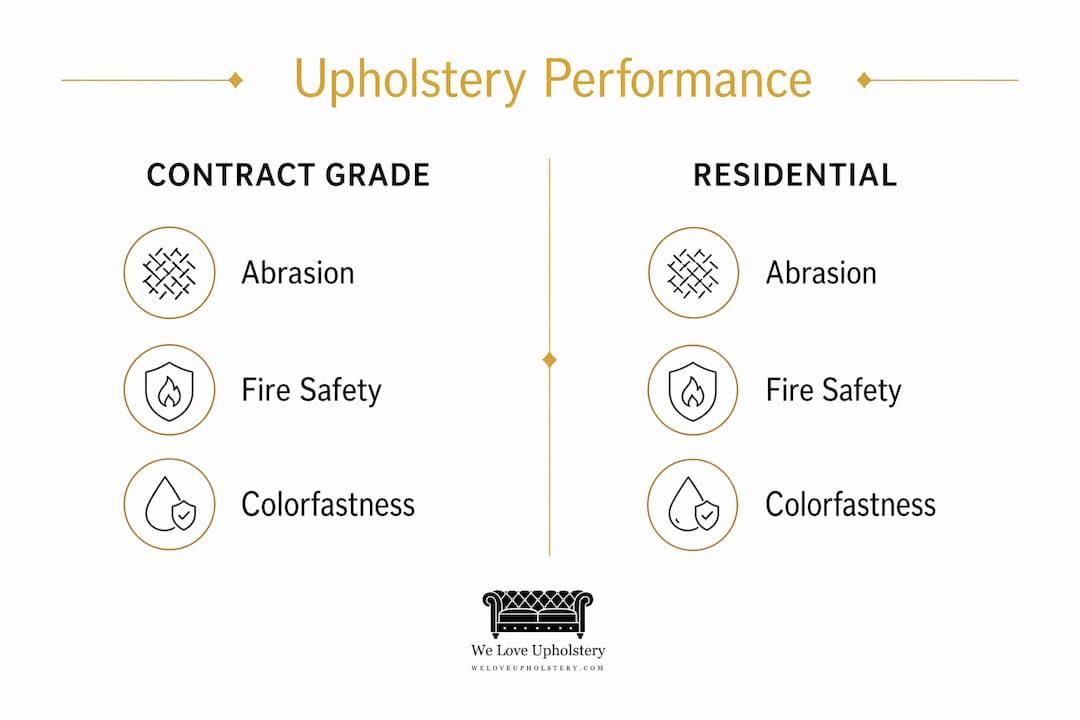 Infographic showing contract vs residential upholstery standards