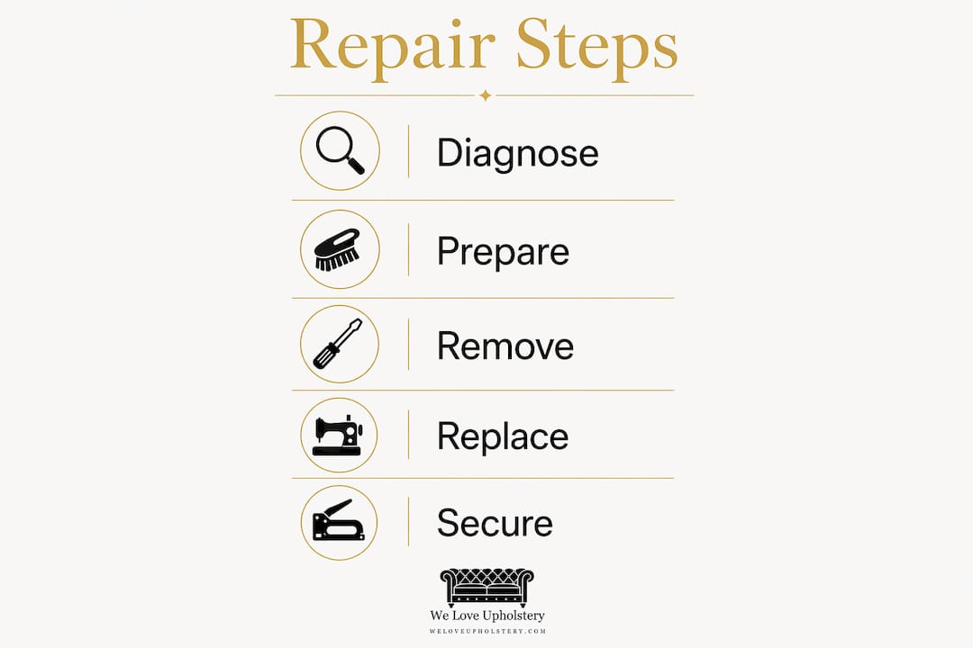 Infographic outlining sofa spring repair steps
