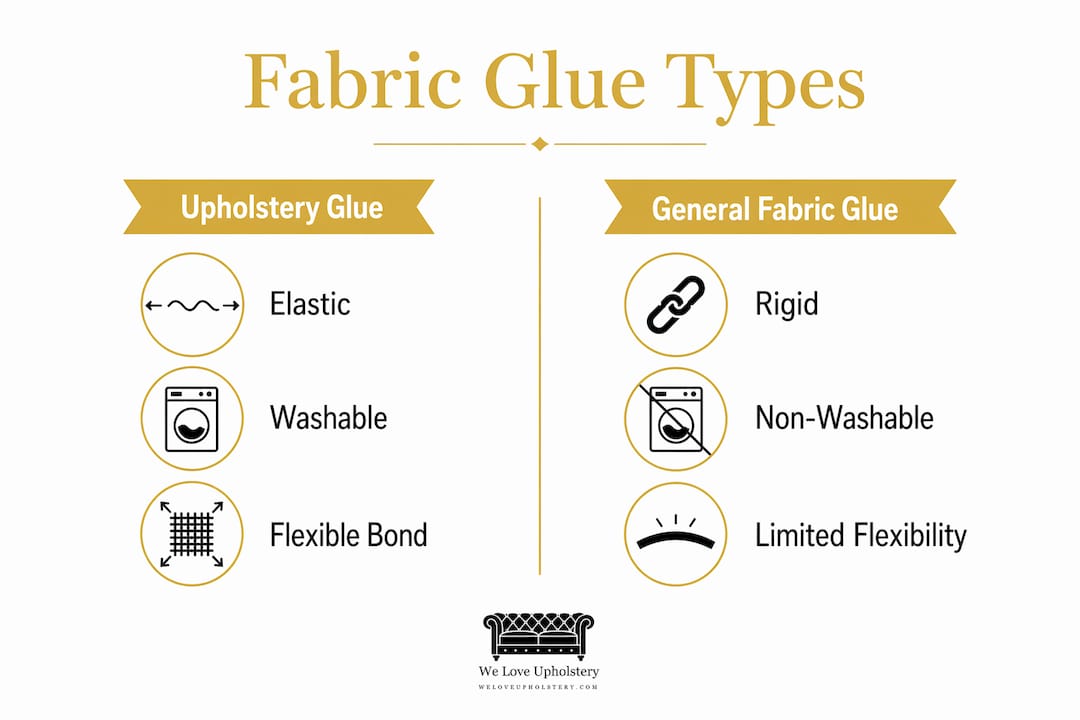 Infographic comparing upholstery and general fabric glues